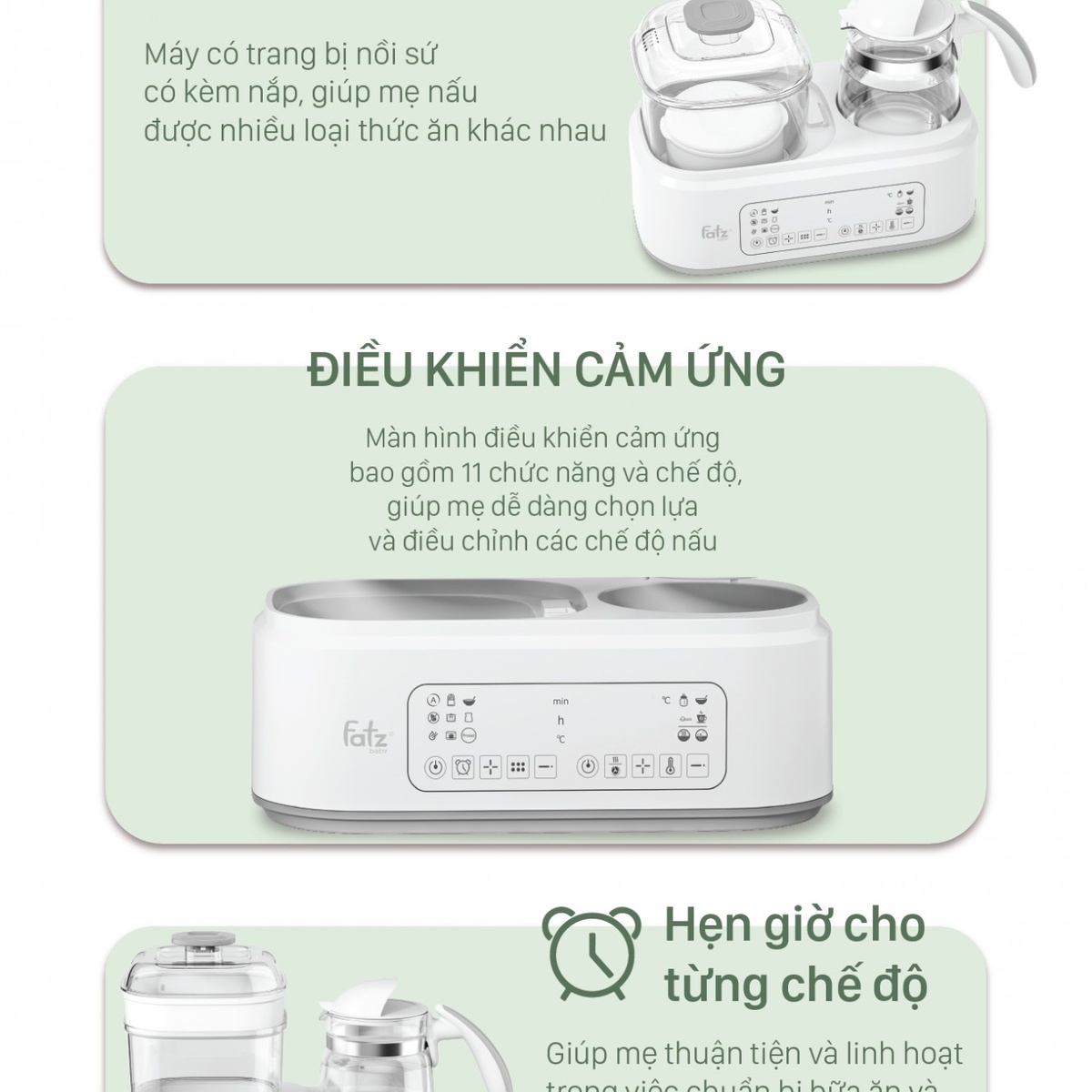 Máy đa năng điện tử tiệt trùng, hâm sữa, nấu cháo, đun nước Multimax 2 Plus FatzBaby FB9025SL - hình 9