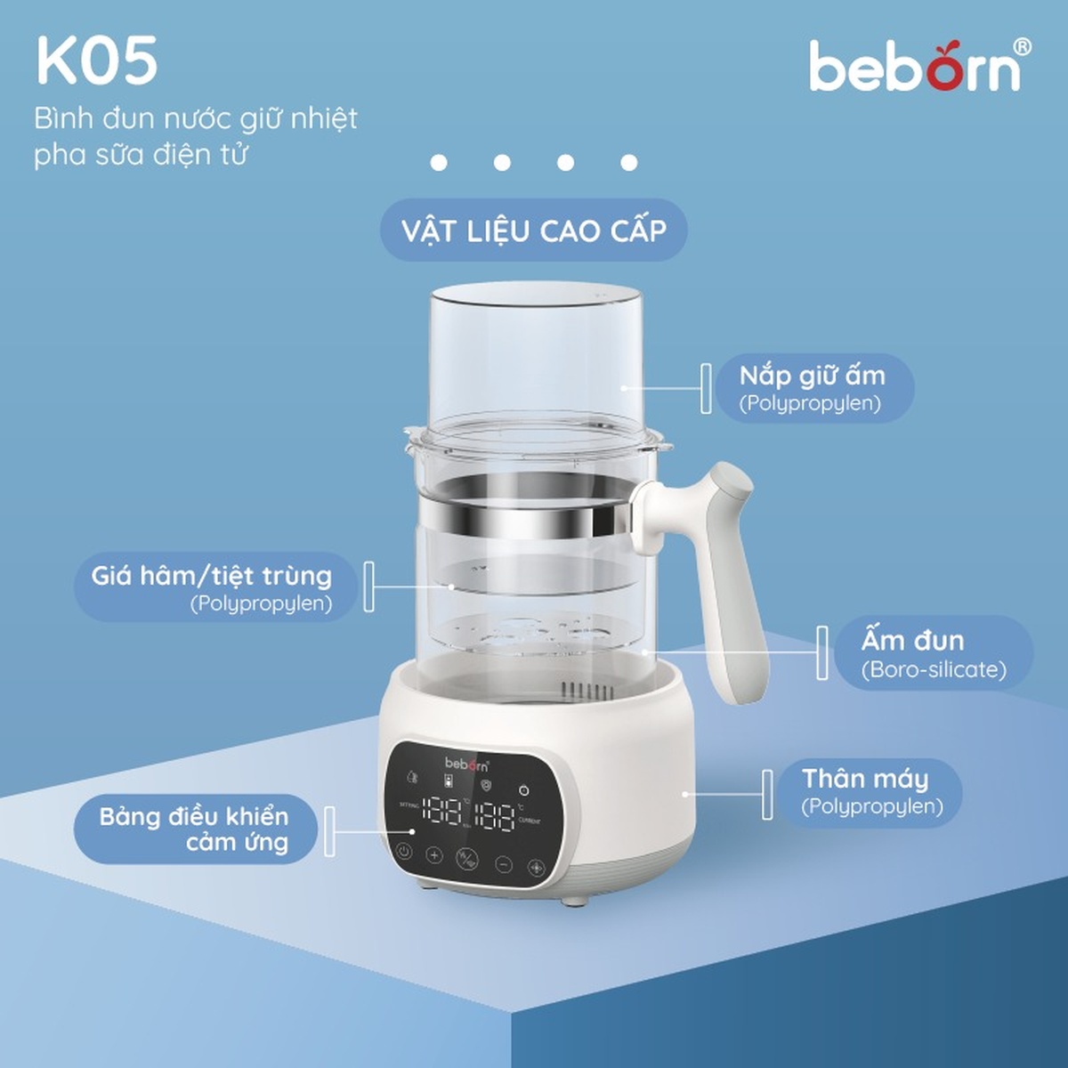 Máy đun nước giữ nhiệt Beborn K05KB  - mặt trái