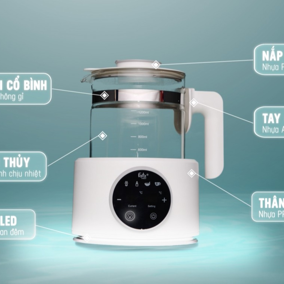 Máy đun và hâm nước pha sữa điện tử Fatzbaby 1200ml - hình 8