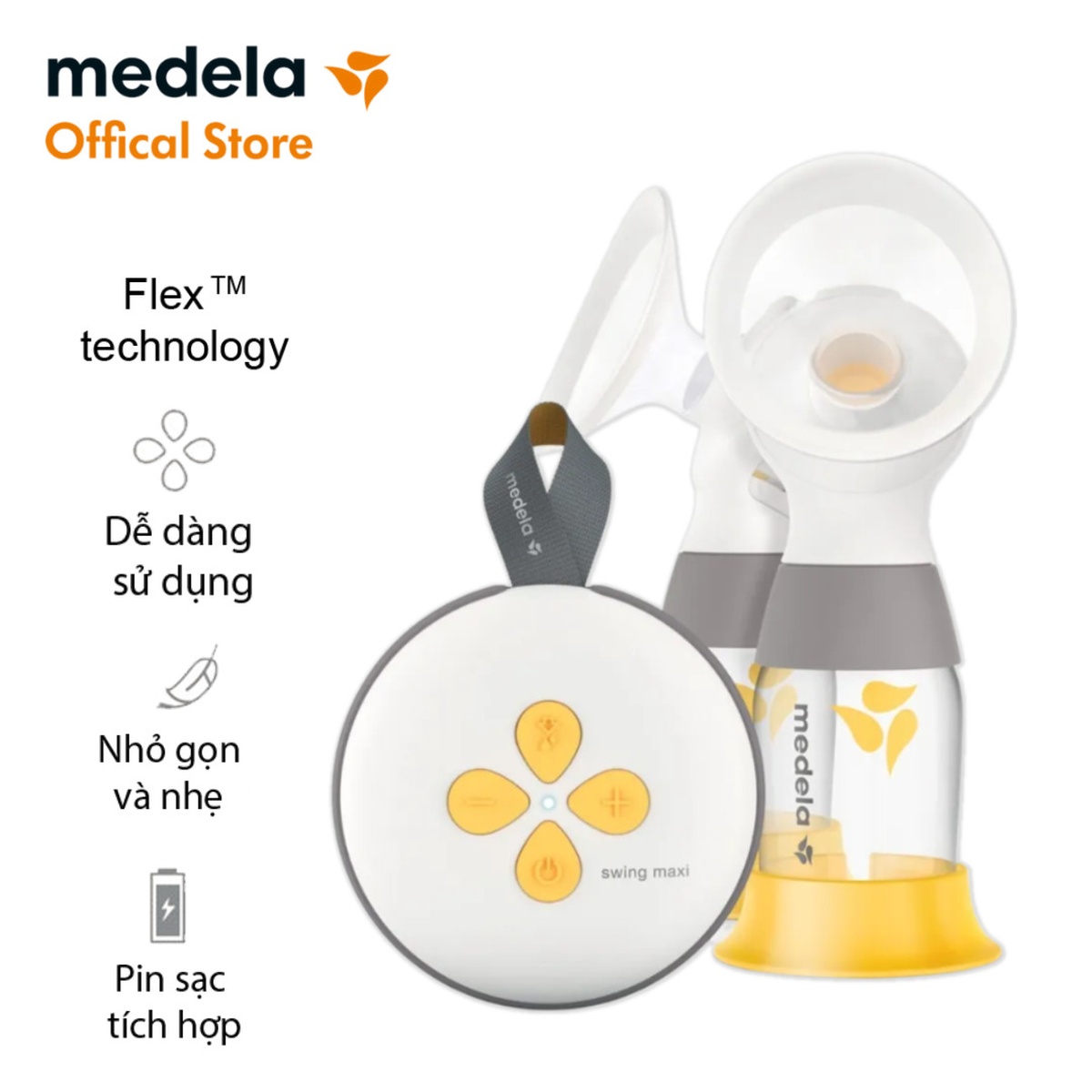 Máy hút sữa điện đôi sạc pin Swing Maxi Medela - mặt phải