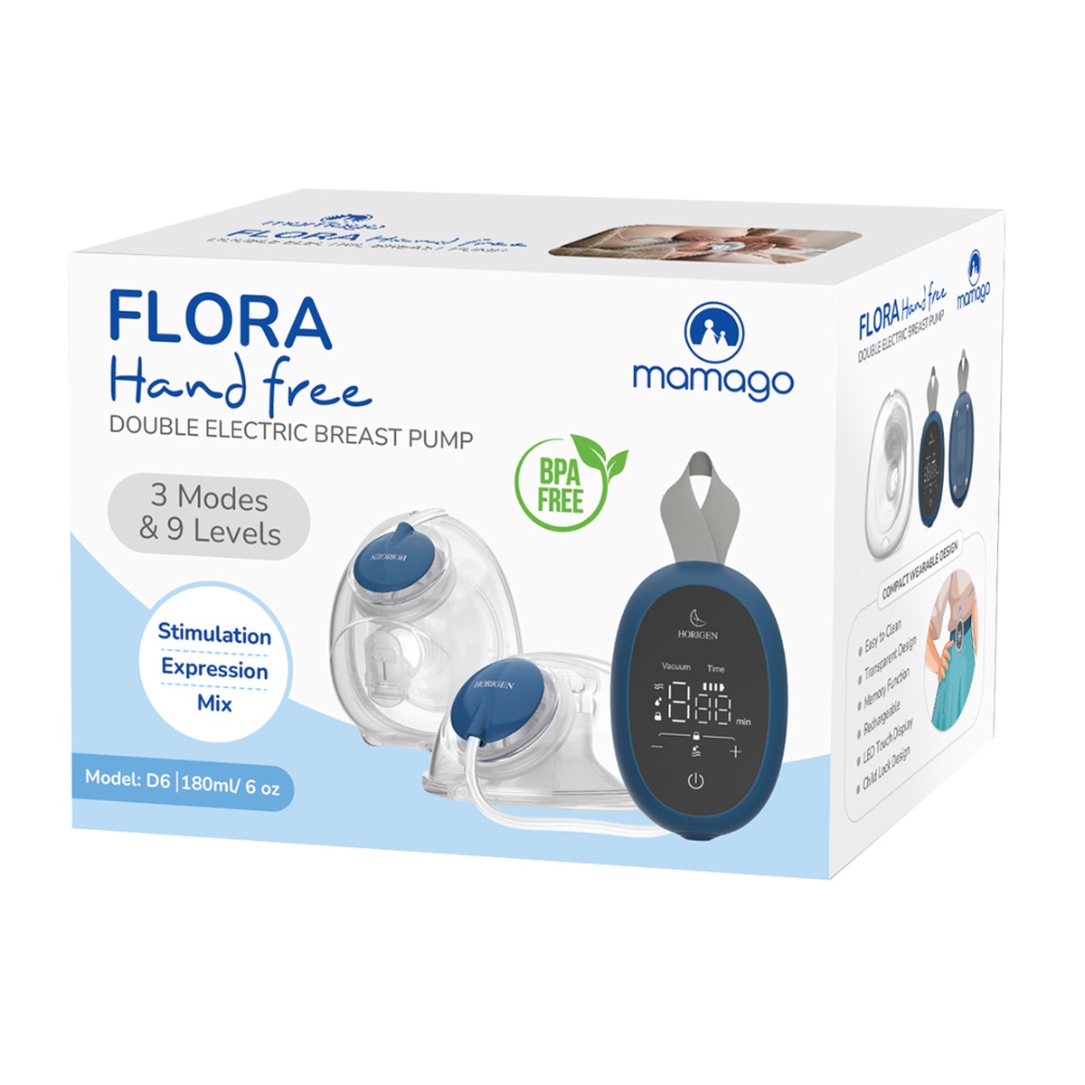 Máy hút sữa điện rảnh tay điện đôi Mamago Flora D6 - mặt phải