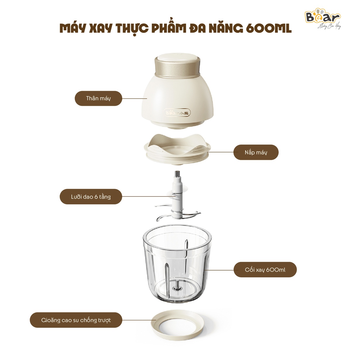 Máy xay ăn dặm Bear 0.6L QSJ-D02Q1 200W - góc nghiêng