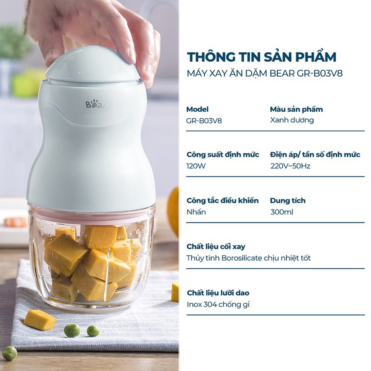 Máy xay ăn dặm Bear 8 lưỡi dao 0,3L B03V8  - mặt phải