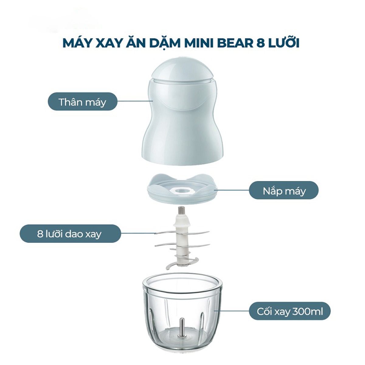 Máy xay ăn dặm Bear 8 lưỡi dao 0,3L B03V8  - góc nghiêng