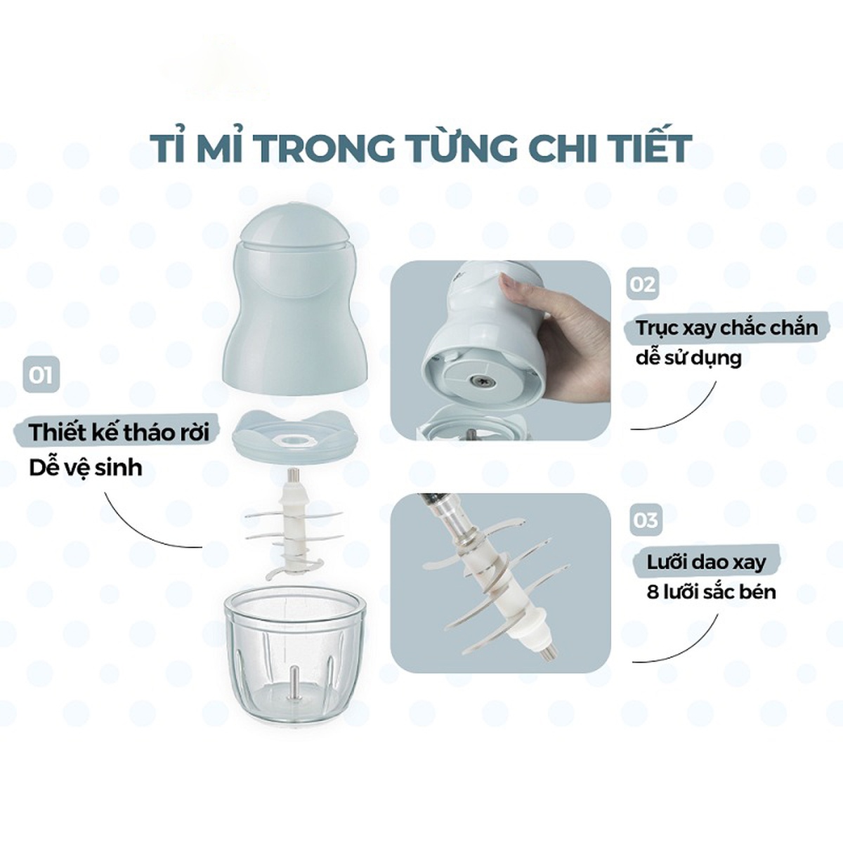 Máy xay ăn dặm Bear 8 lưỡi dao 0,3L B03V8  - hình 6