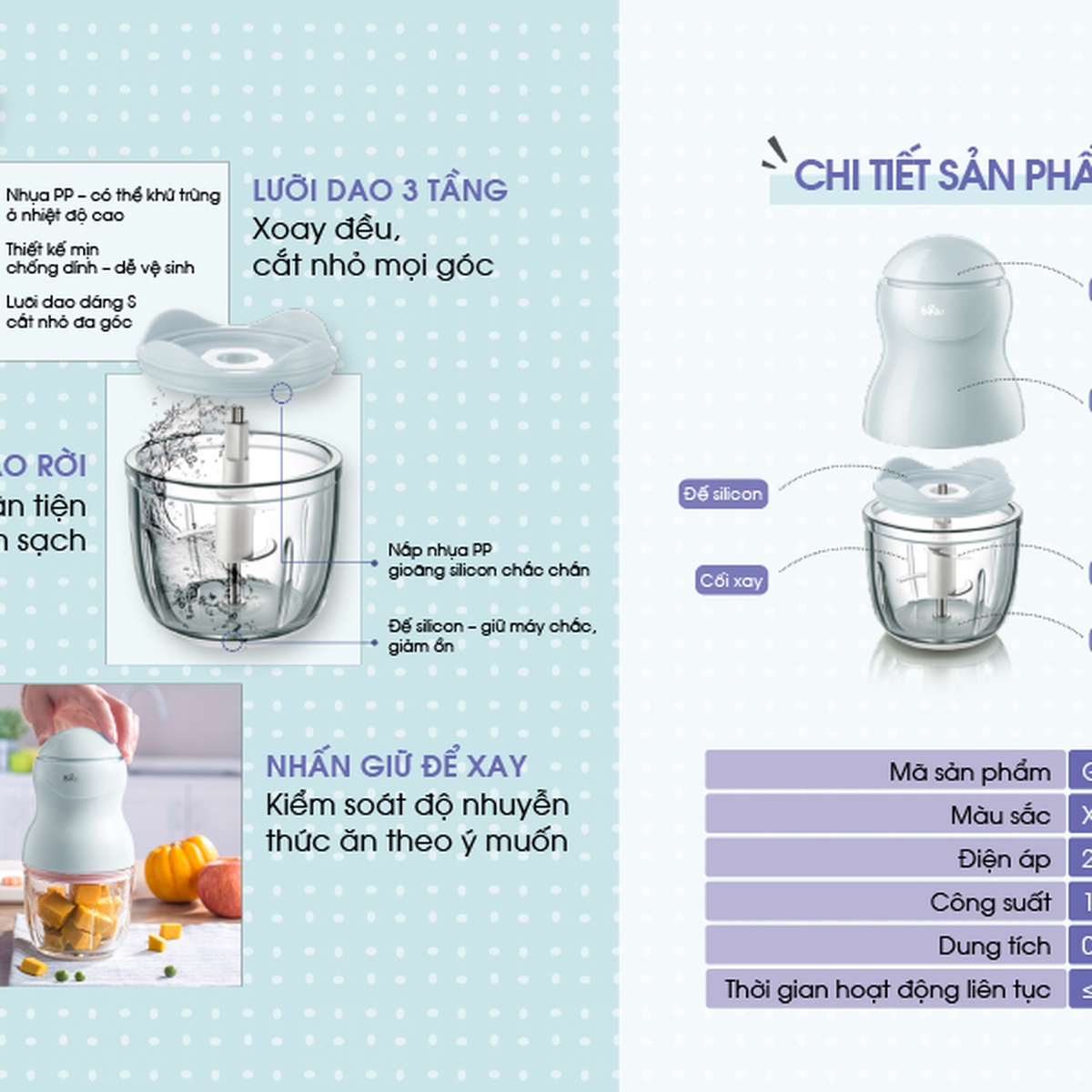 Máy xay ăn dặm cho bé Bear GR-B03V2 0,3 lít - mặt sau