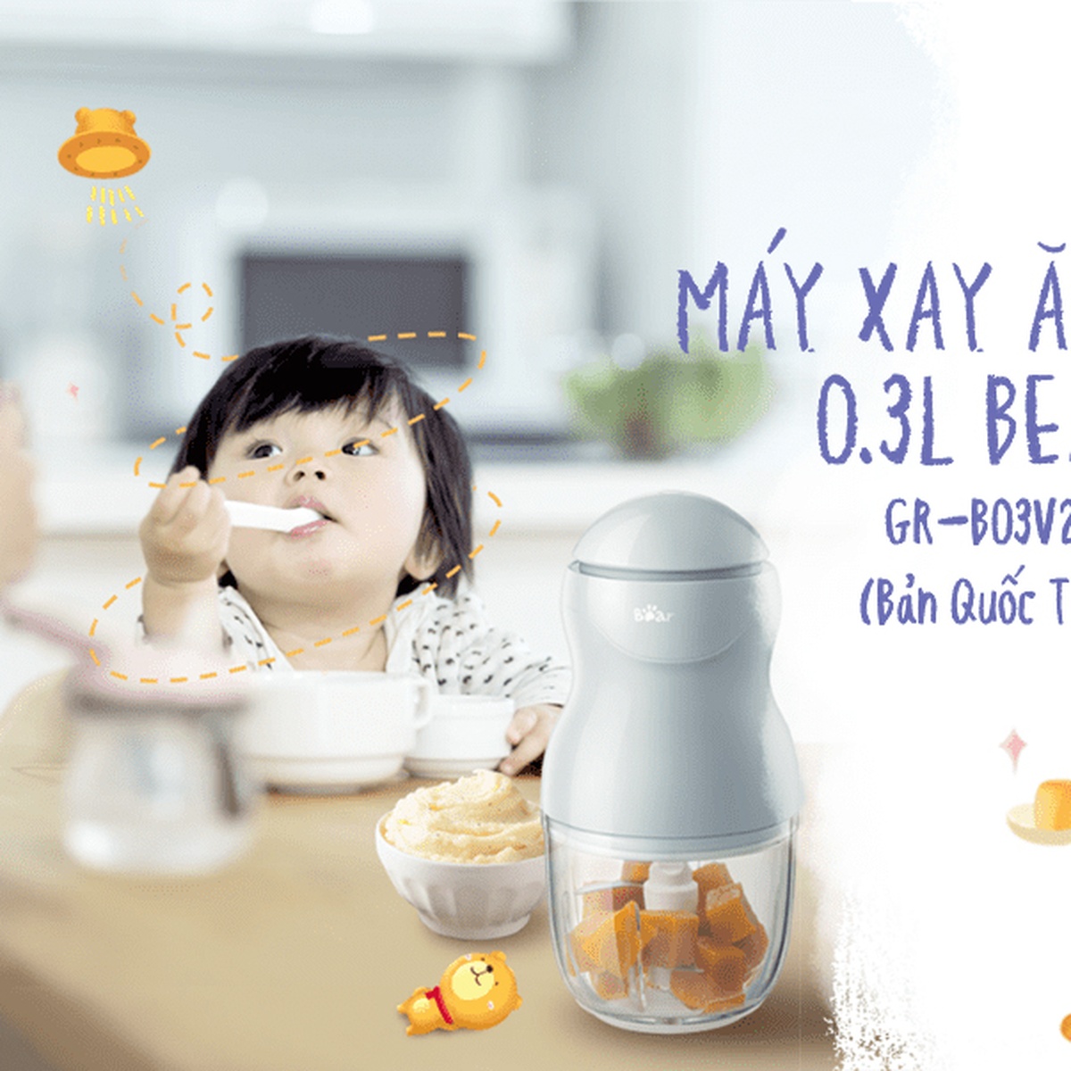 Máy xay ăn dặm cho bé Bear GR-B03V2 0,3 lít - góc nghiêng