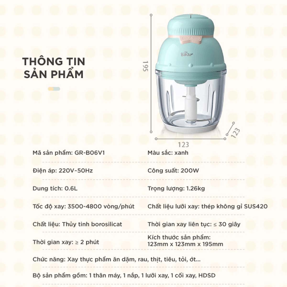 Máy xay ăn dặm Bear GR-B06V1 0,6 lít - mặt phải