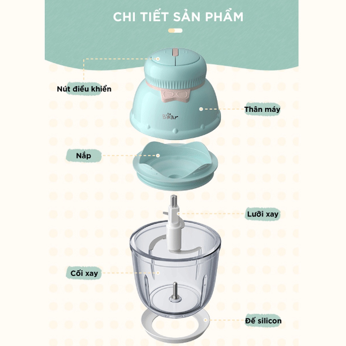Máy xay ăn dặm Bear GR-B06V1 0,6 lít - góc nghiêng