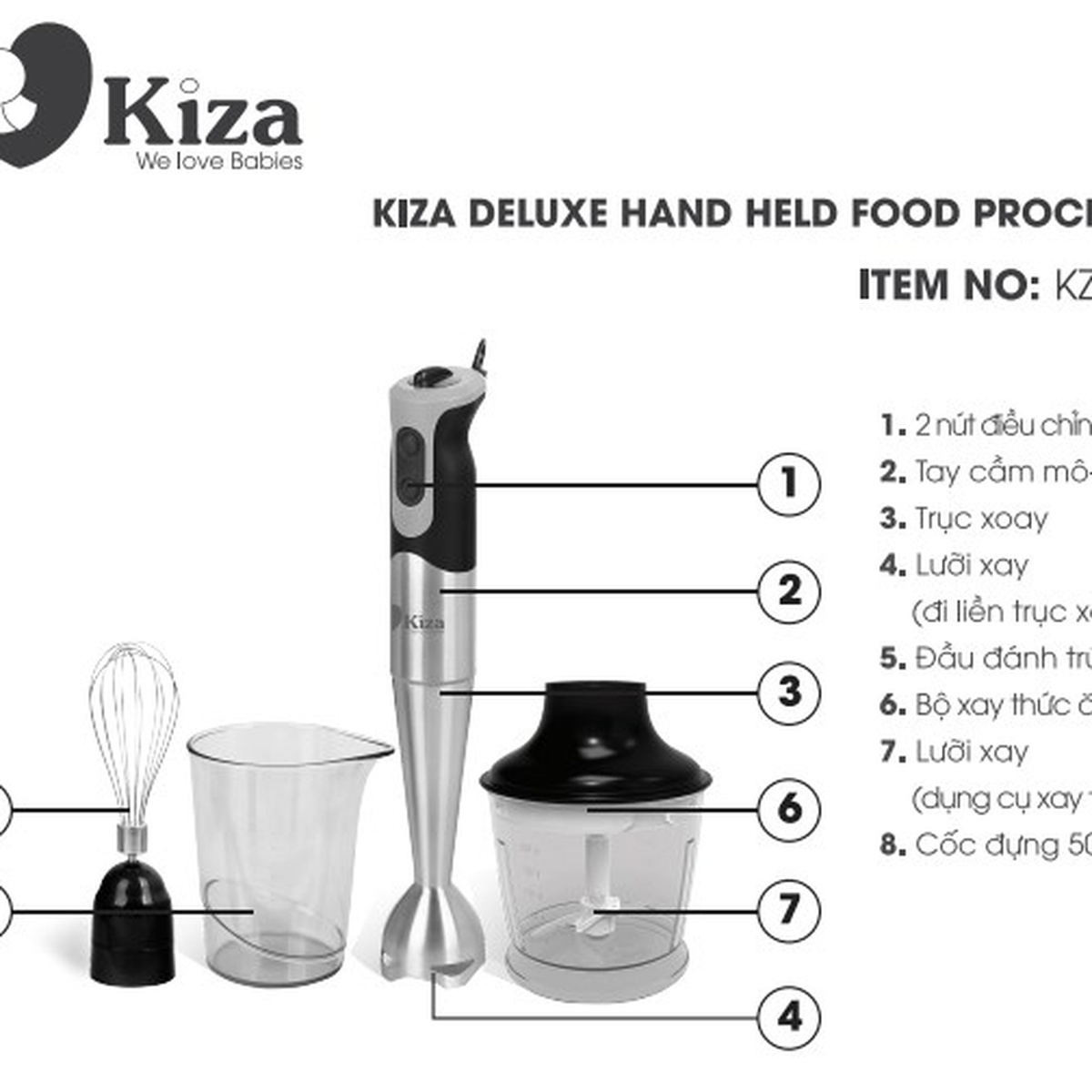 Máy xay cầm tay đa năng Kiza KZ1209 - mặt phải