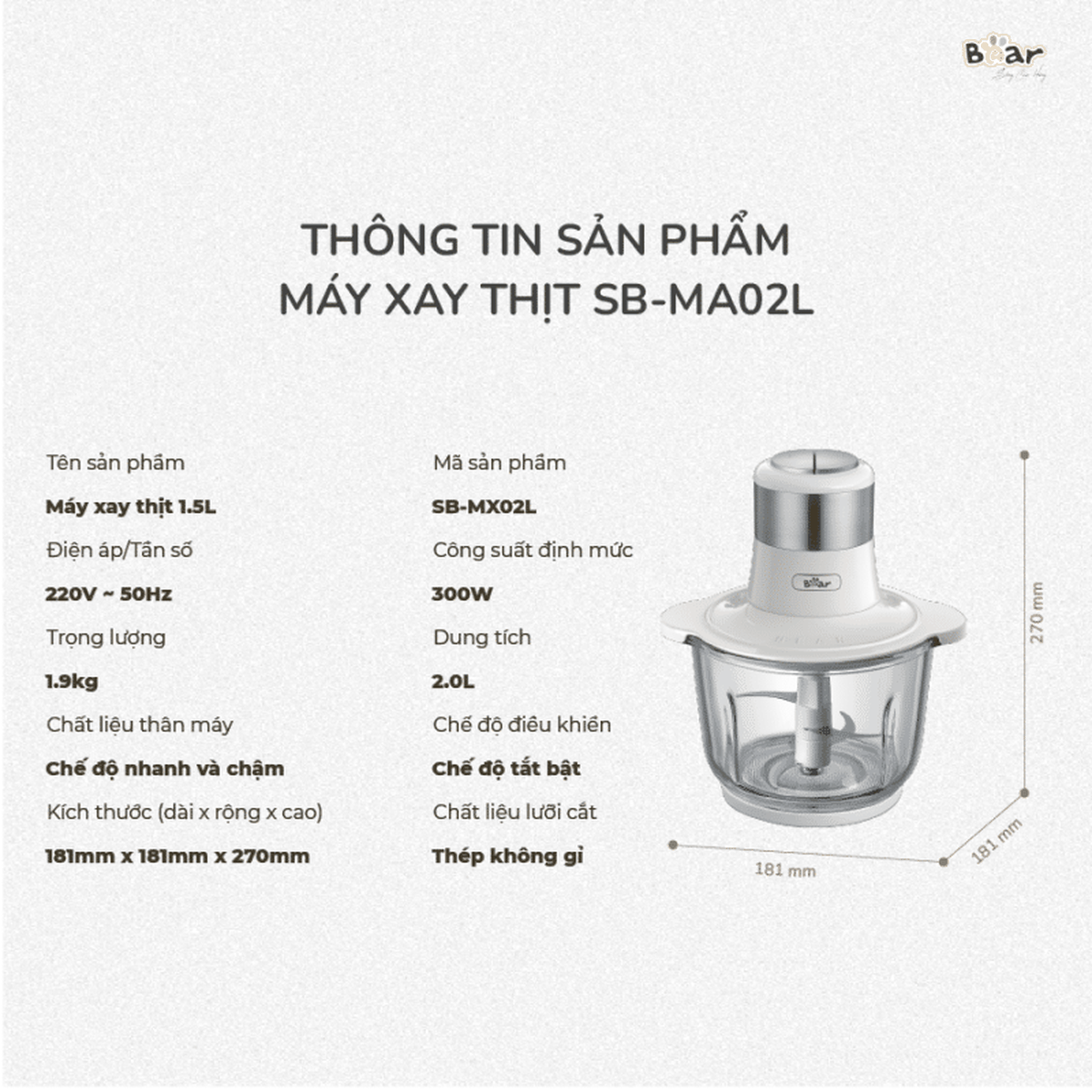Máy xay thịt Bear 2L SB-MA02L - hình 6