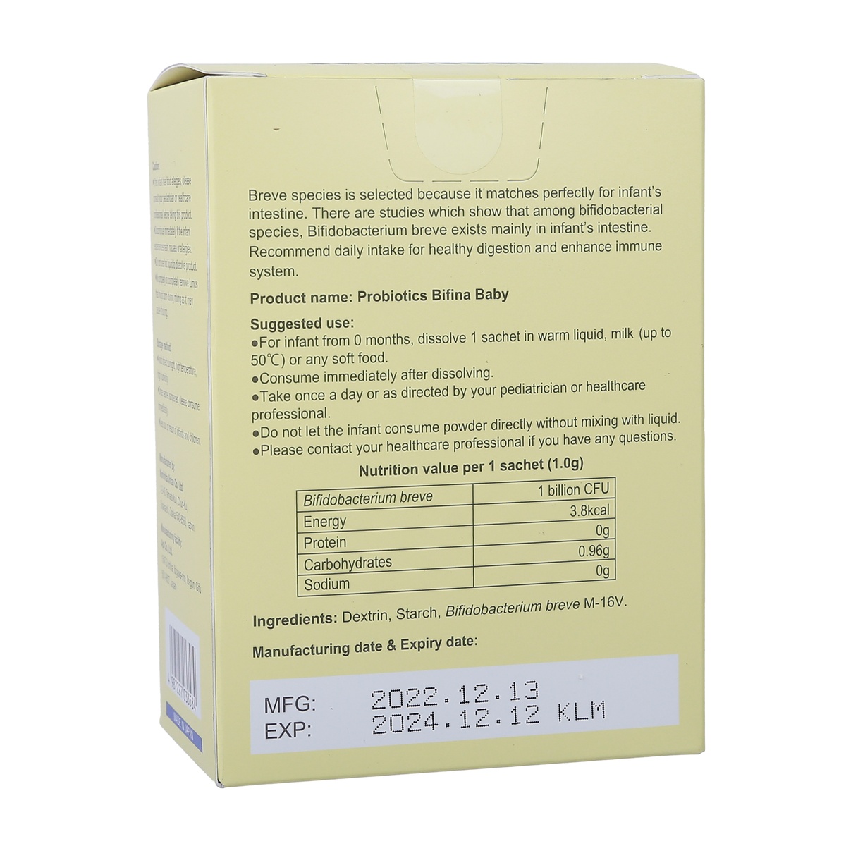 Thực phẩm bảo vệ sức khỏe Probiotics Bifina Baby (30 gói x 1g) - mặt phải