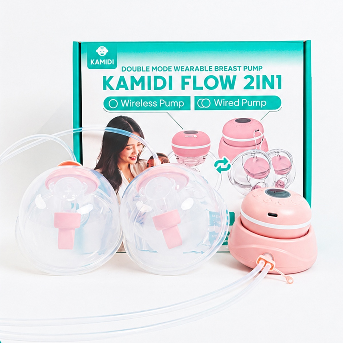 Máy hút sữa 2in1 rảnh tay/điện đôi Kamidi Flow - góc nghiêng