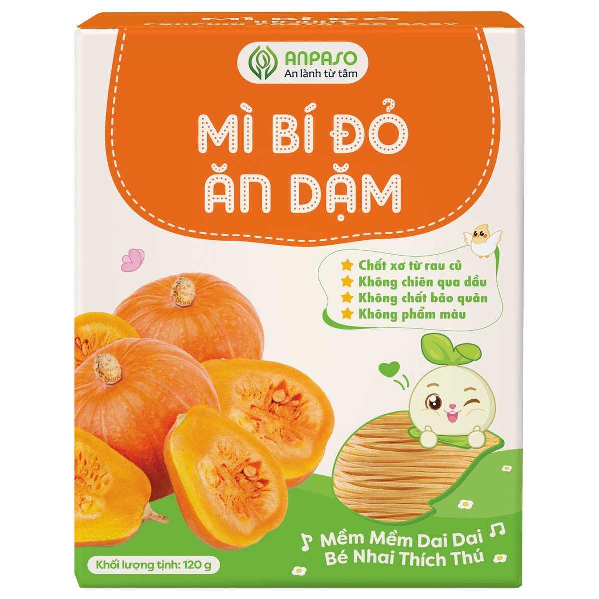 Mì ăn dặm bí đỏ nguyên chất Anpaso 120g - mặt trái