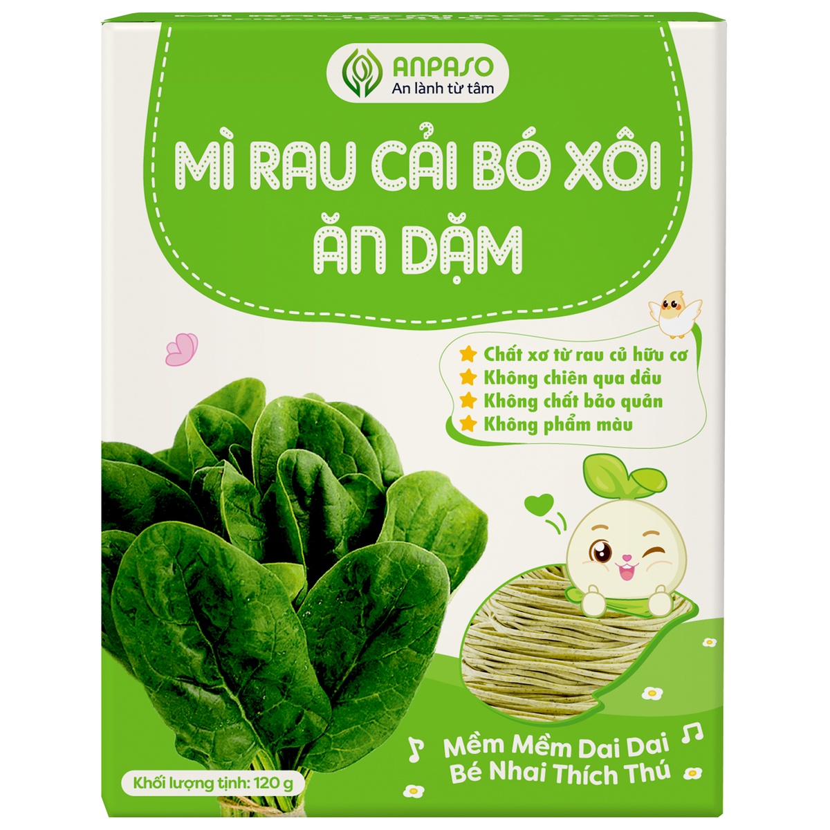 Mì ăn dặm cải bó xôi Organic Anpaso 120g - mặt trái