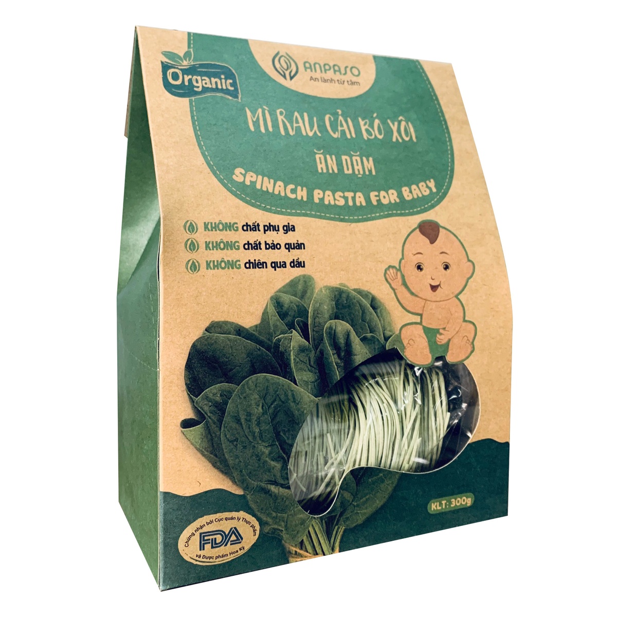Mì ăn dặm cải bó xôi Organic Anpaso 300g - mặt trái