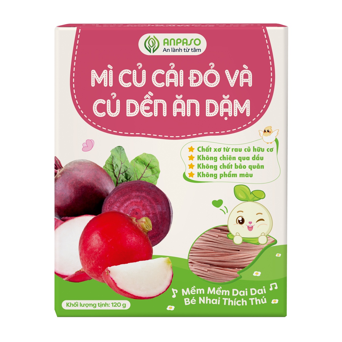 Mì ăn dặm củ cải đỏ, củ dền Anpaso 120g - mặt trái