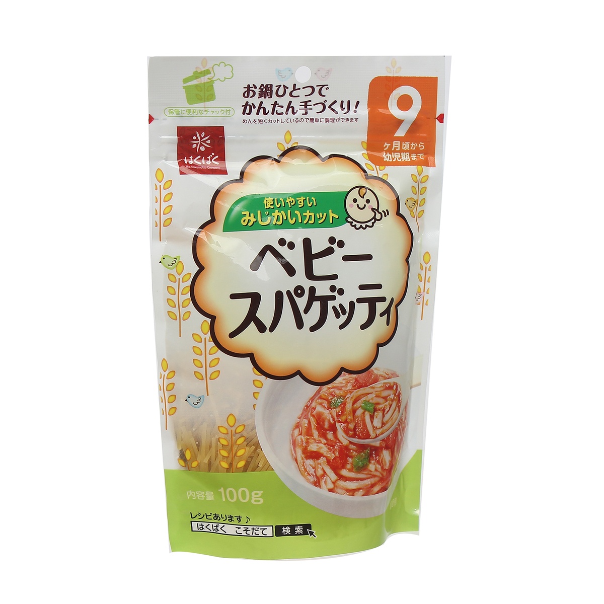 Mì spaghetti cho trẻ từ 9 tháng tuổi Hakubaku (100g) - mặt trái