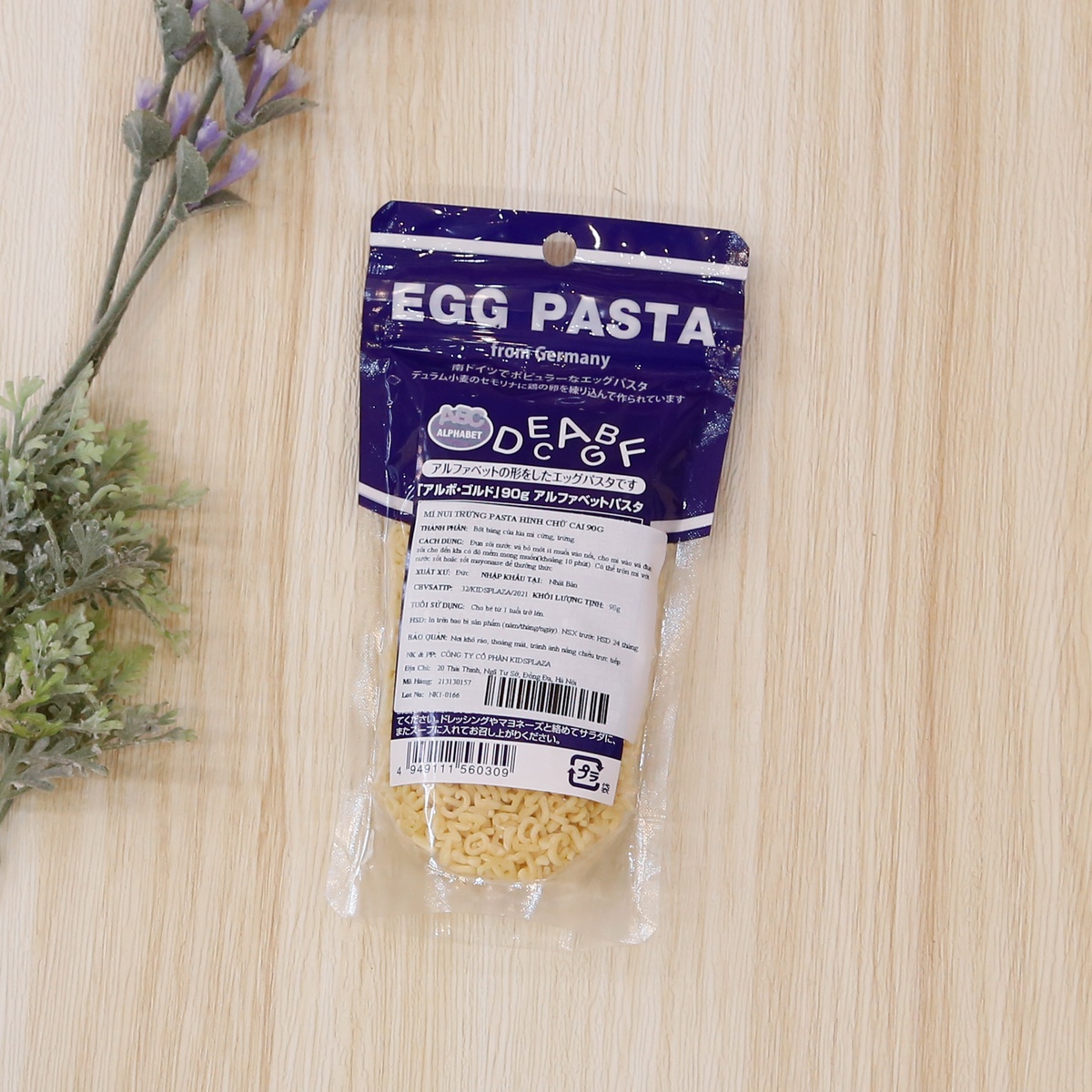 Mì nui Egg Pasta hình chữ cái 90g - mặt trái