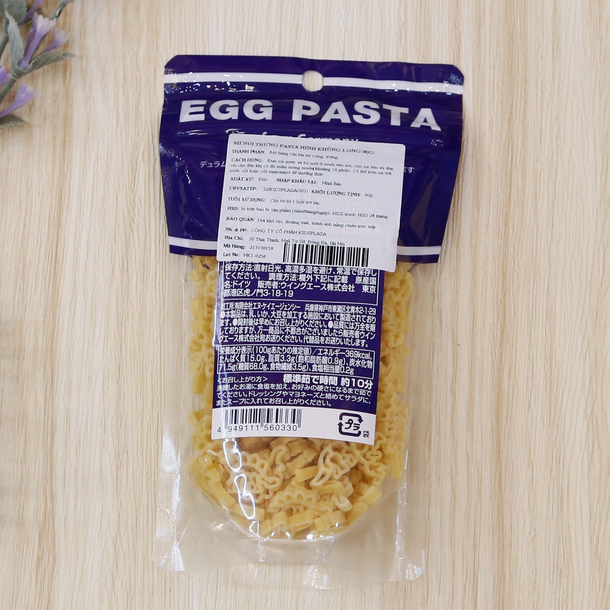 Mì nui Egg Pasta hình khủng long 90g - mặt trái