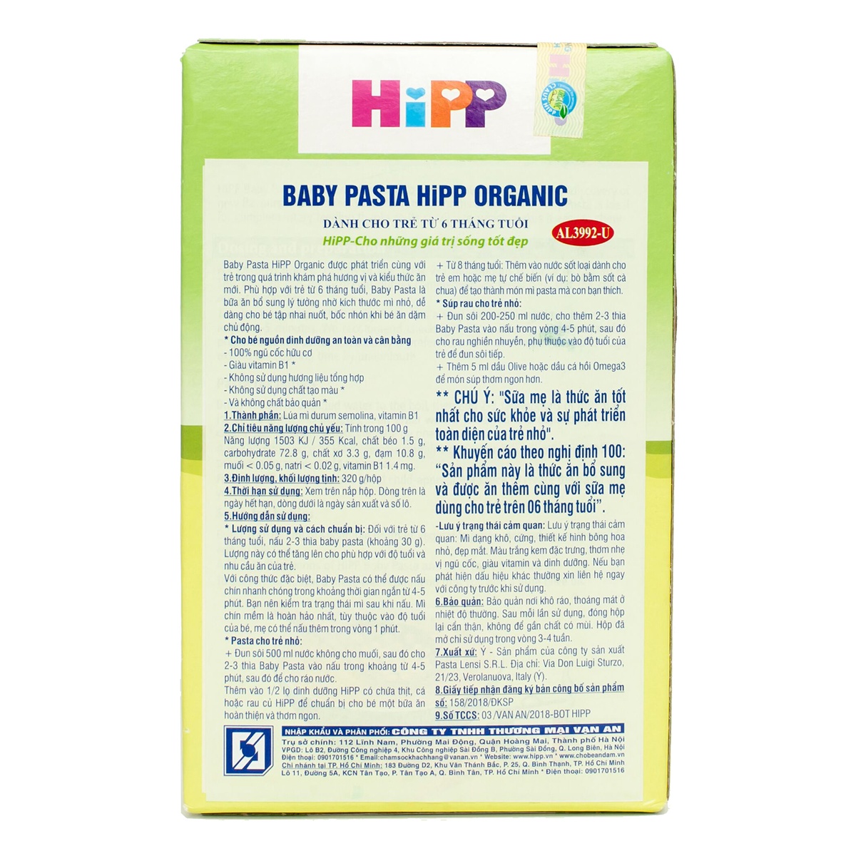 Mì Pasta Ý Baby HiPP dành cho bé (6M+) - mặt trái