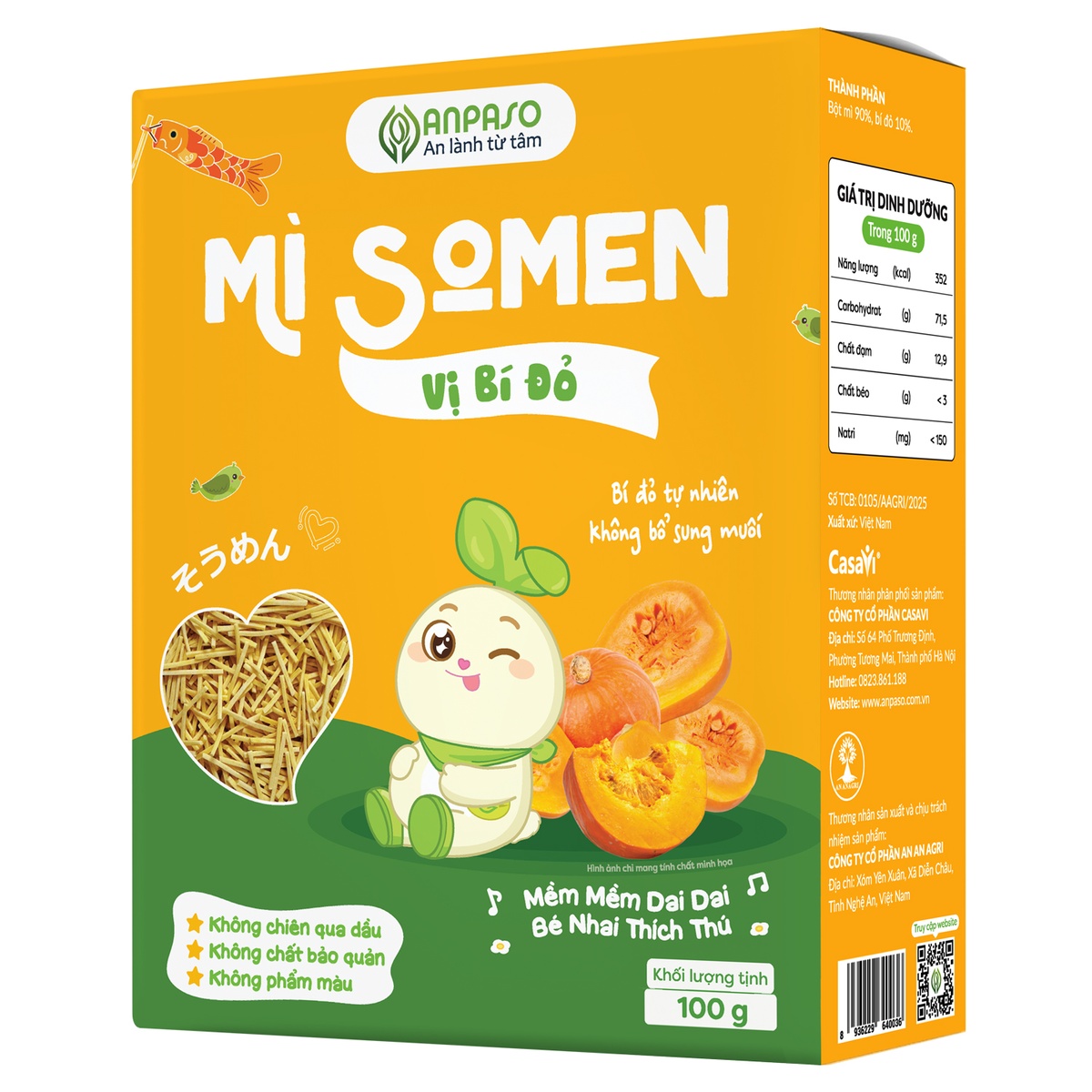 Mì Somen ăn dặm Anpaso vị bí đỏ 100g  - mặt trái