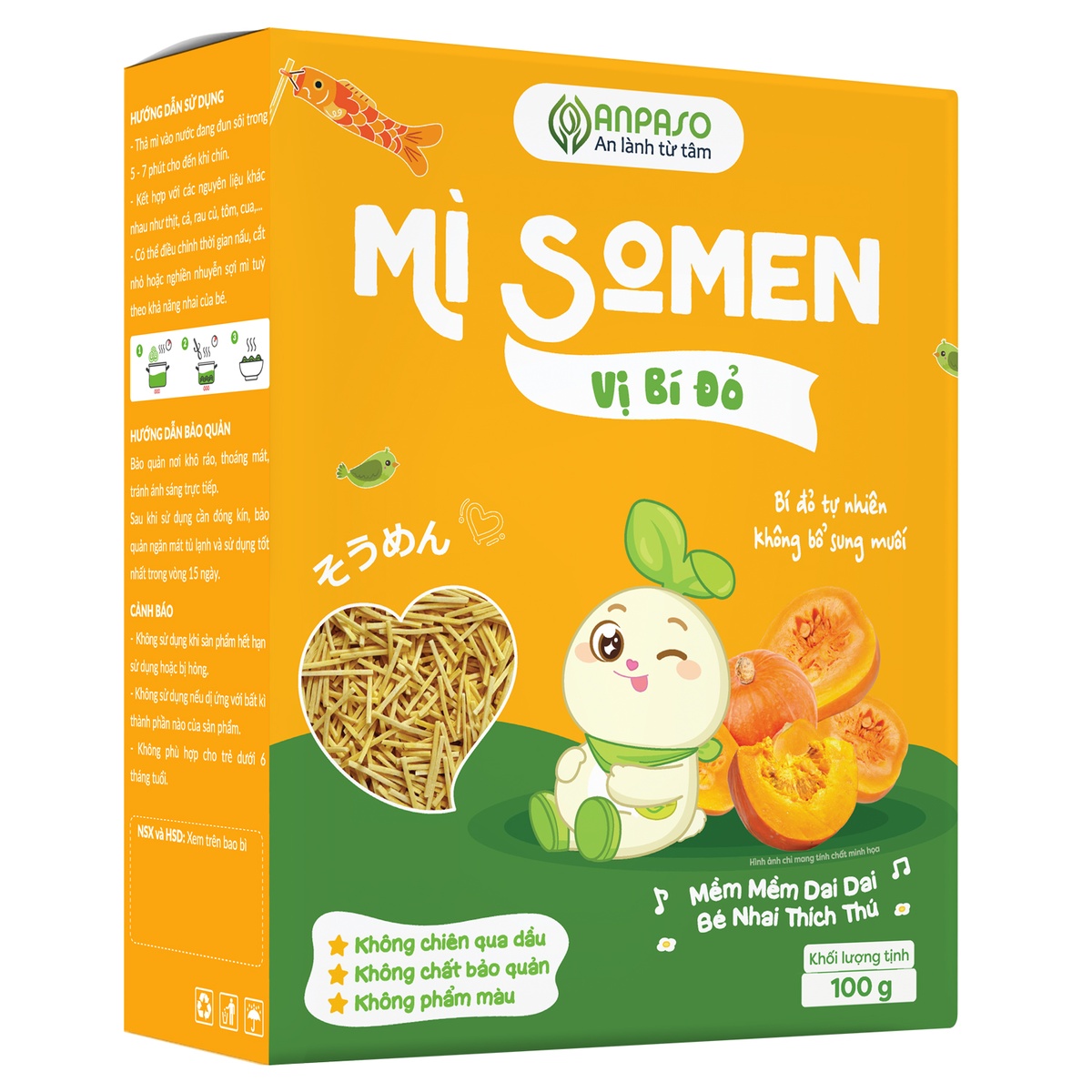 Mì Somen ăn dặm Anpaso vị bí đỏ 100g  - mặt phải