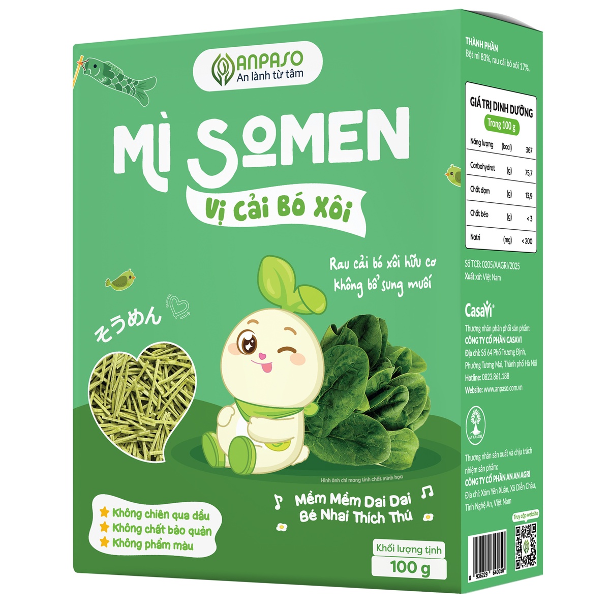 Mì Somen ăn dặm vị cải bó xôi Anpaso 100g - mặt trái
