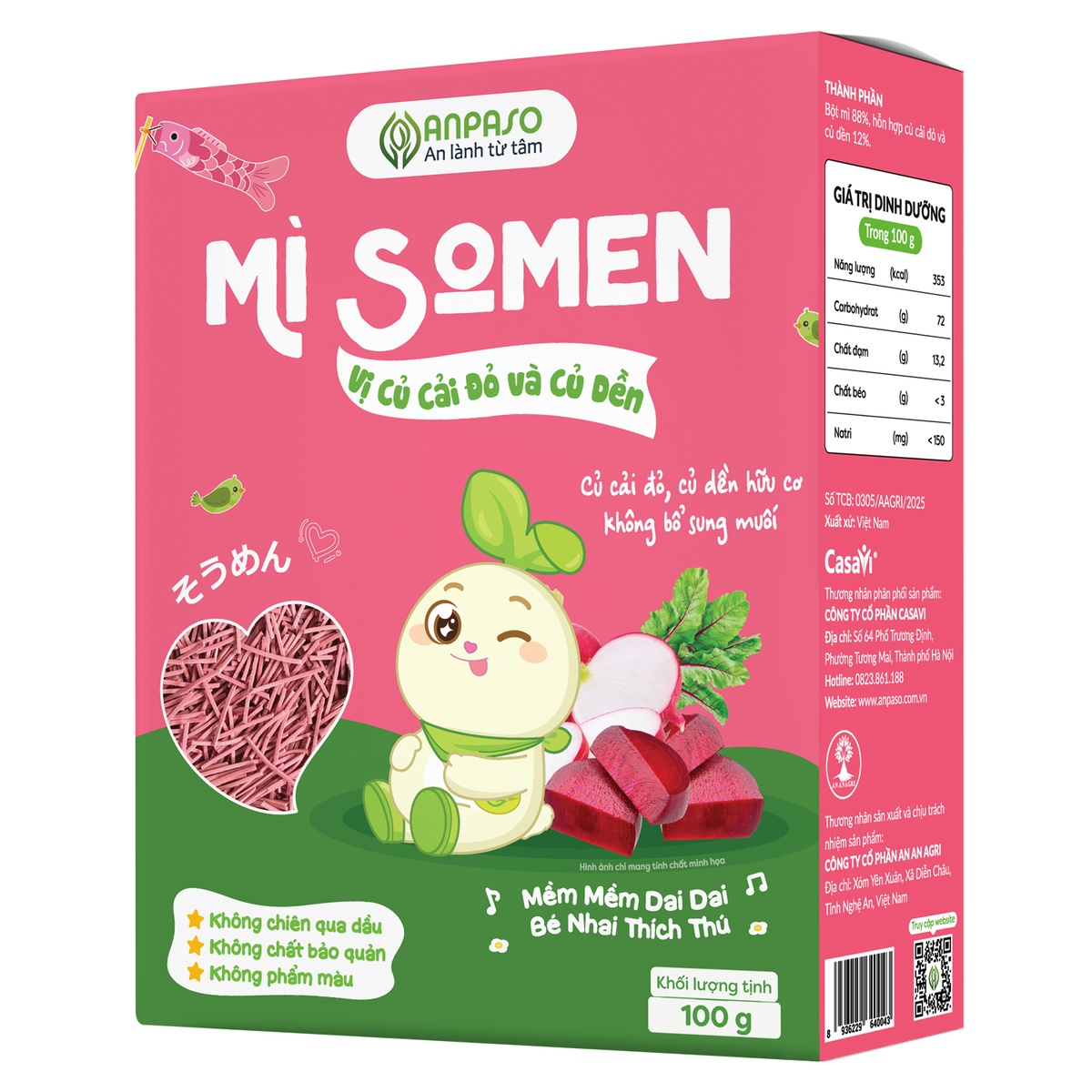 Mì Somen ăn dặm vị củ cải đỏ và củ dền Anpaso 100g - mặt trái