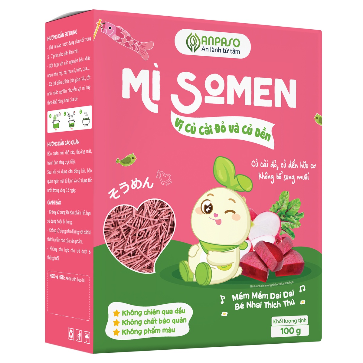 Mì Somen ăn dặm vị củ cải đỏ và củ dền Anpaso 100g - mặt phải
