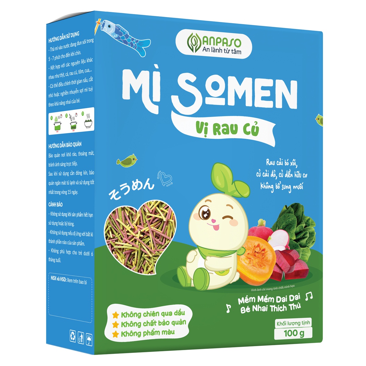 Mì somen ăn dặm Anpaso vị rau củ 100g - mặt phải
