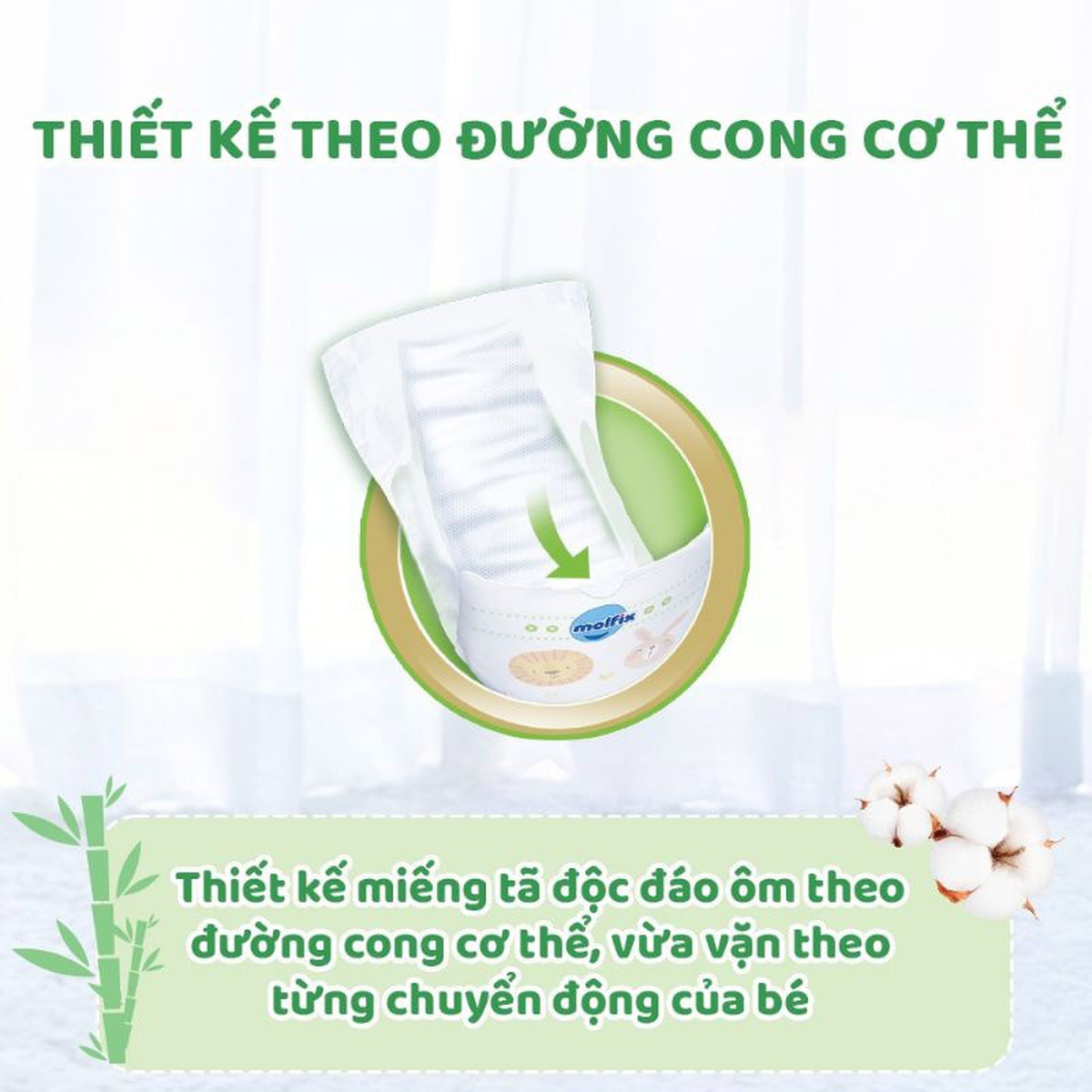 Miếng lót Molfix newborn 2 (60+6) cho bé trên 1 tháng tuổi - mặt trái