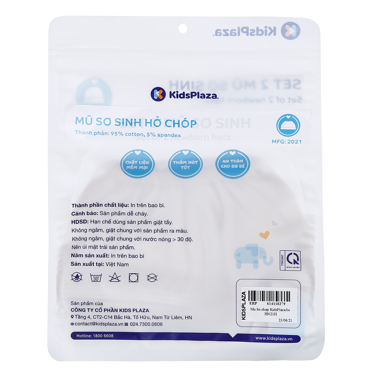 Mũ hở chóp KidsPlaza HN21H (Be) - góc nghiêng