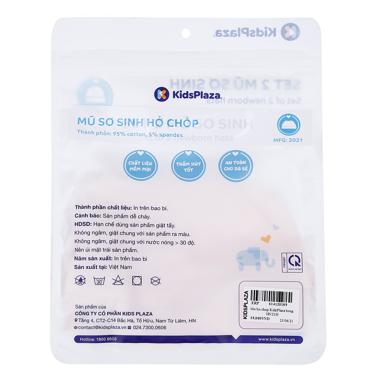Mũ hở chóp KidsPlaza HN21H (Hồng) - góc nghiêng