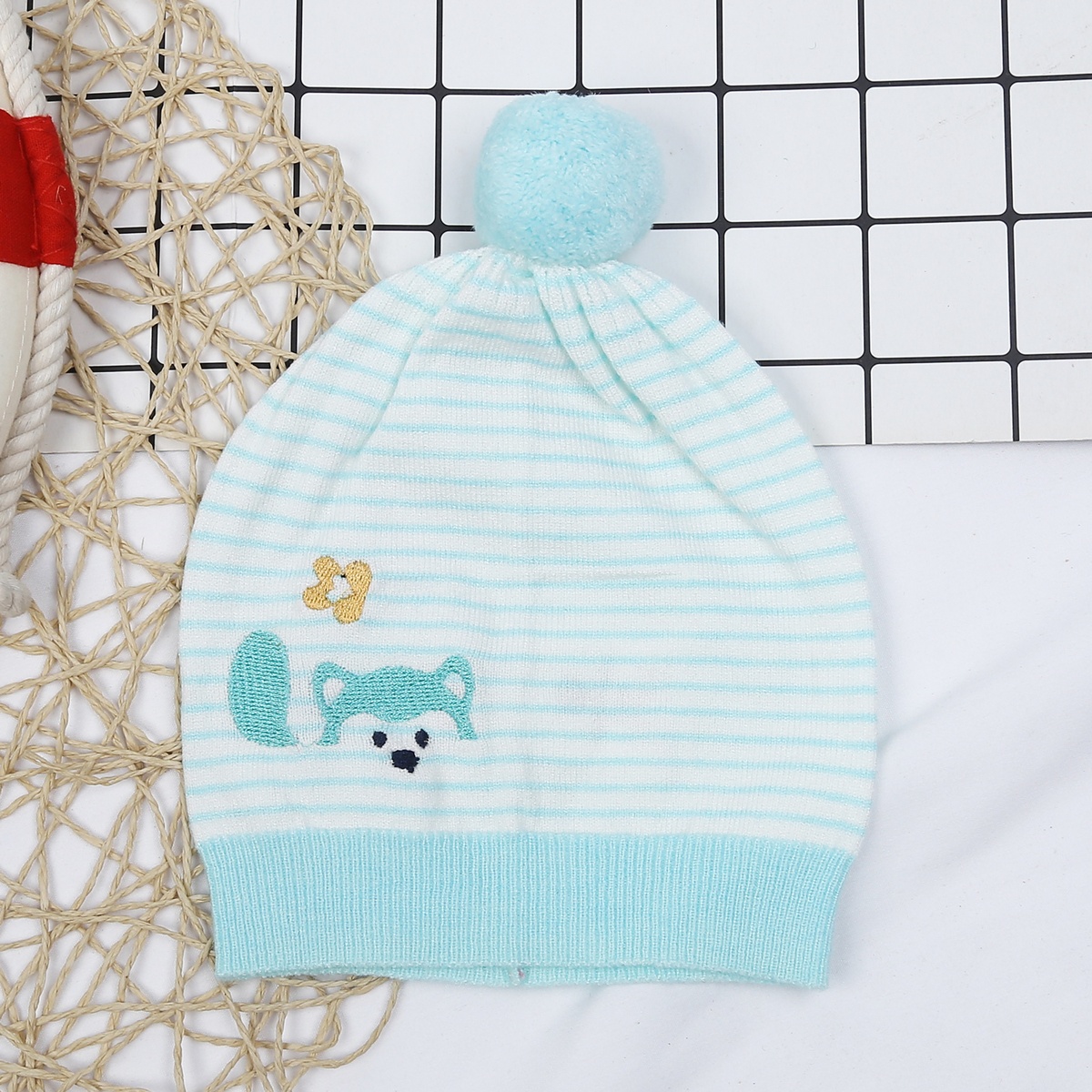 Mũ len quả bông bé trai KidsPlaza ND23D (Kẻ Xanh)