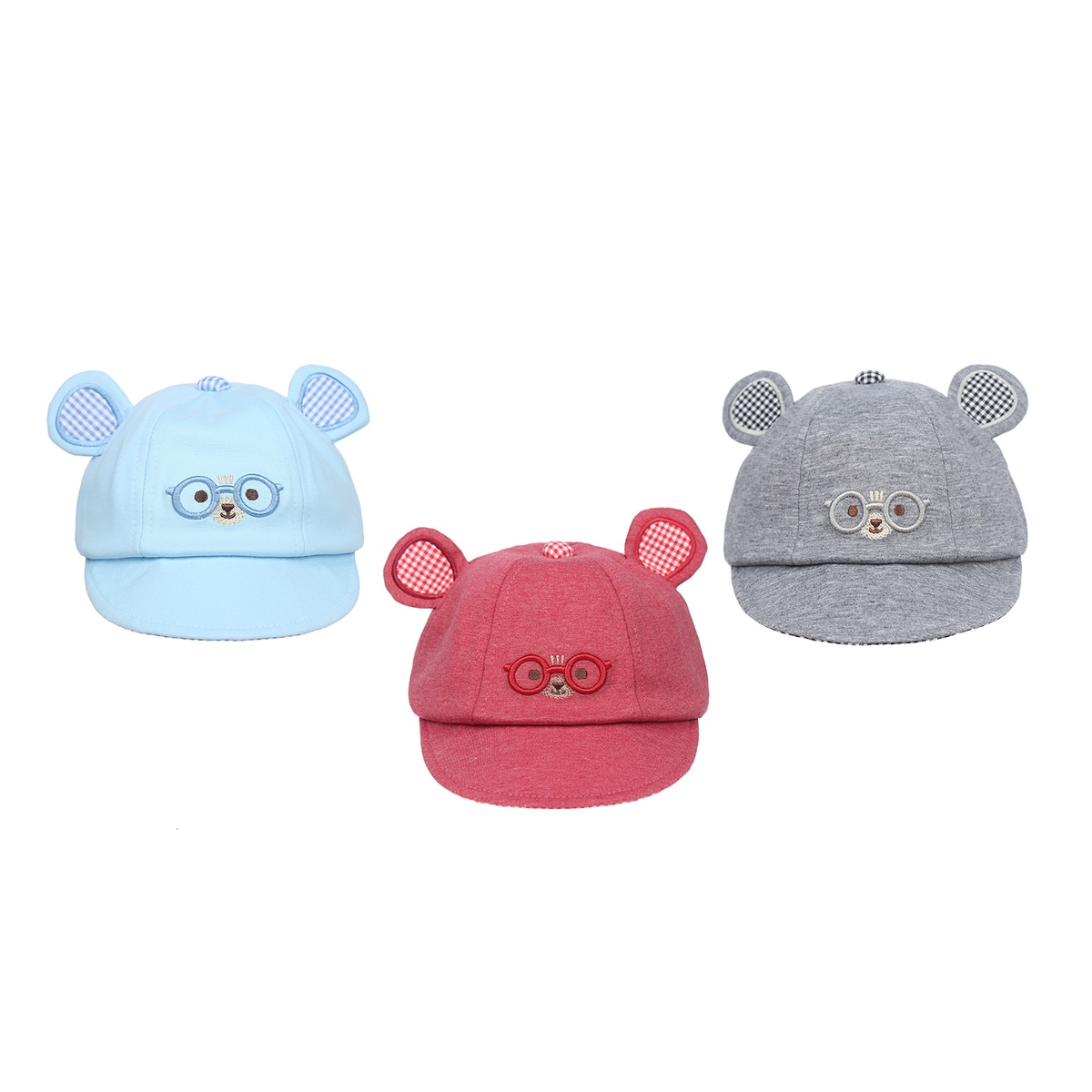 Mũ lưỡi trai KidsPlaza họa tiết tai kẻ caro thêu mặt chú gấu DN20D - góc nghiêng