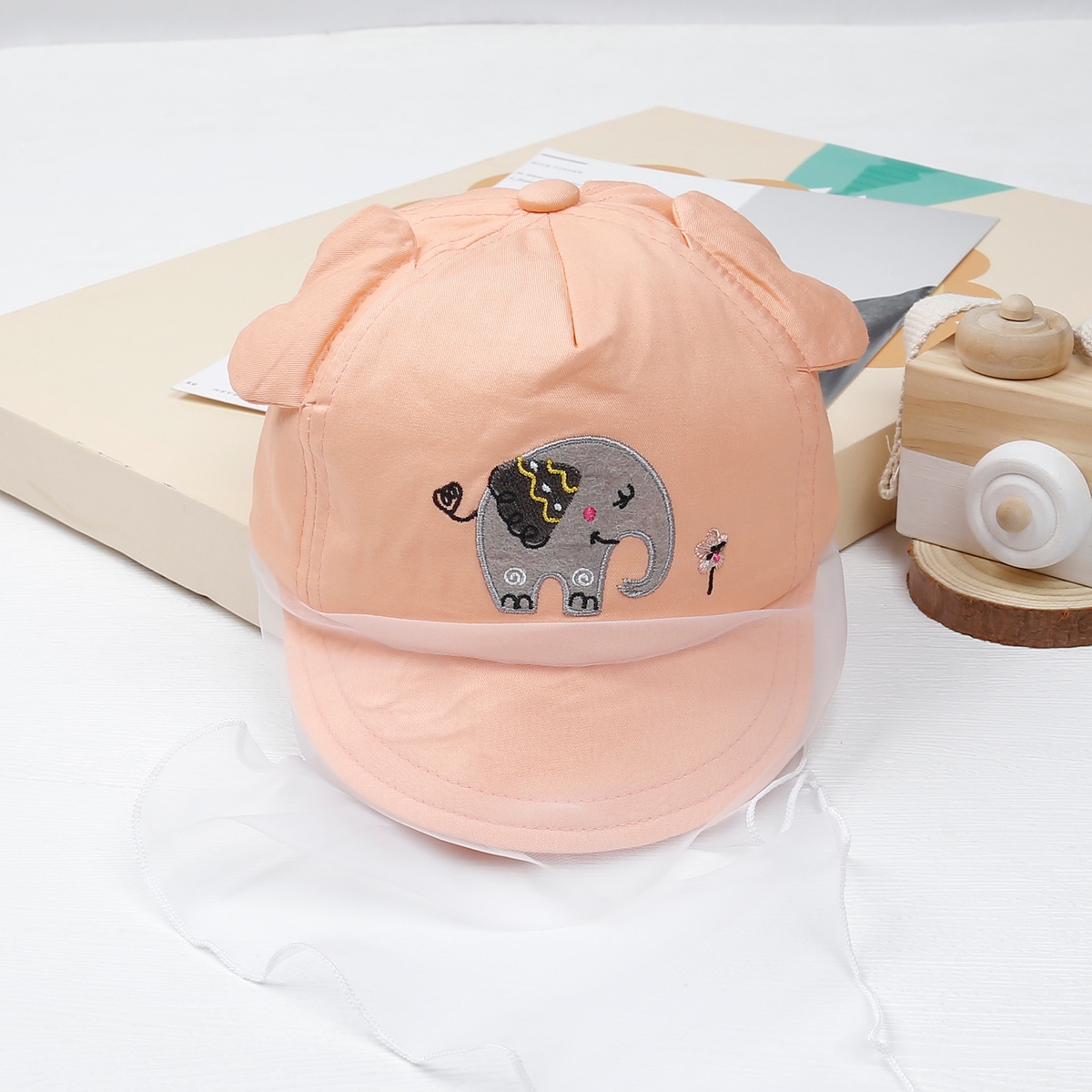 Mũ lưỡi trai phủ voan Kids Plaza thêu voi DN23 (Cam)