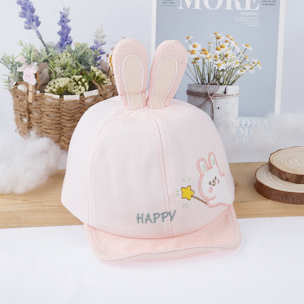 Mũ thời trang bé gái KidsPlaza tai thỏ Happy 23K-H16 s48 (Hồng)