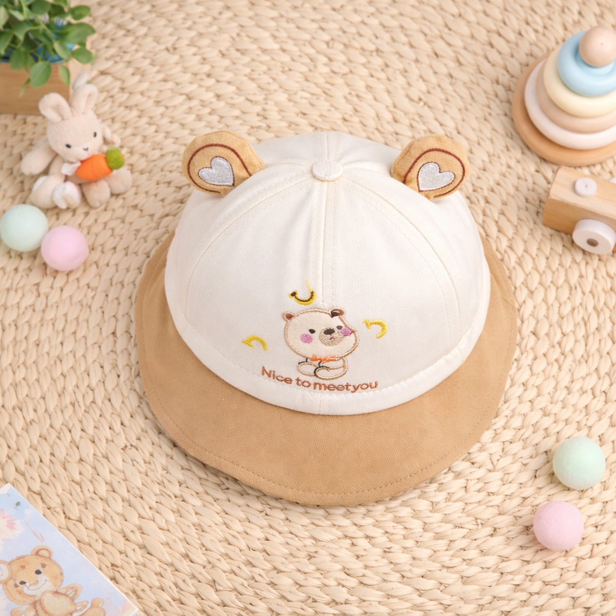 Mũ vành cho bé KidsPlaza gấu 2 tai 26K-H14 50 (Nâu be) - mặt phải