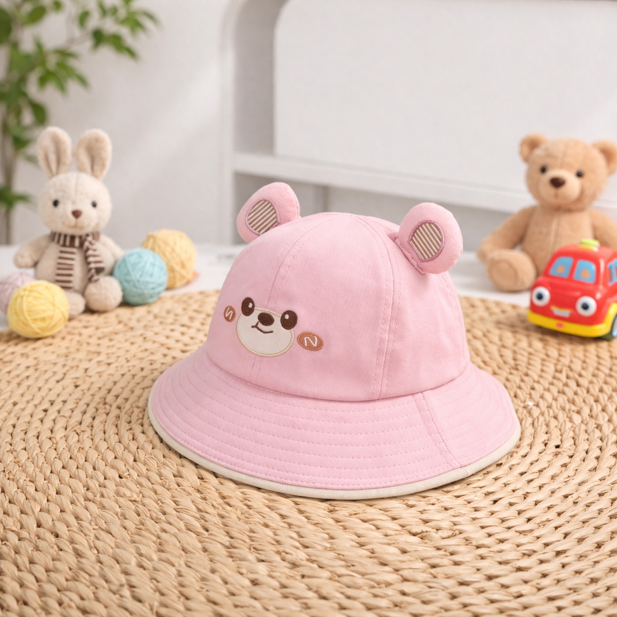 Mũ vành bé gái KidsPlaza gấu 2 tai 26K-H15 size 52 (Hồng) - mặt trái