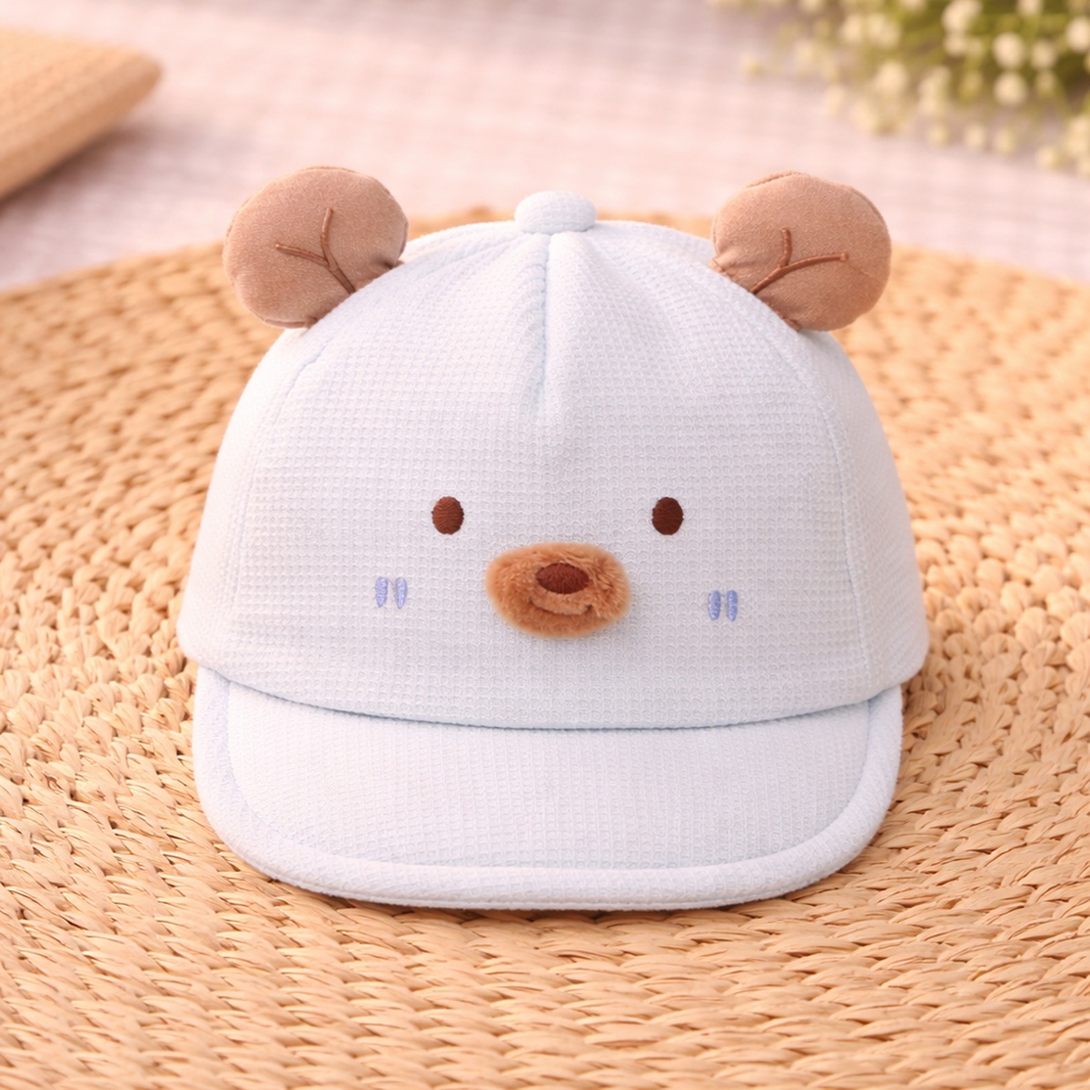 Mũ lưỡi trai KidsPlaza mặt gấu 2 tai 26K-H02 size 46 (Xanh) - mặt trái