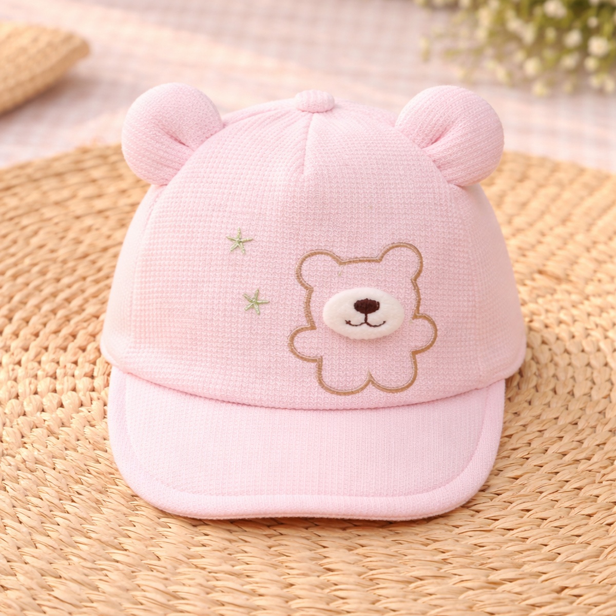 Mũ lưỡi trai KidsPlaza thêu gấu 2 tai 26K-H01 size 46 (Hồng) - mặt phải