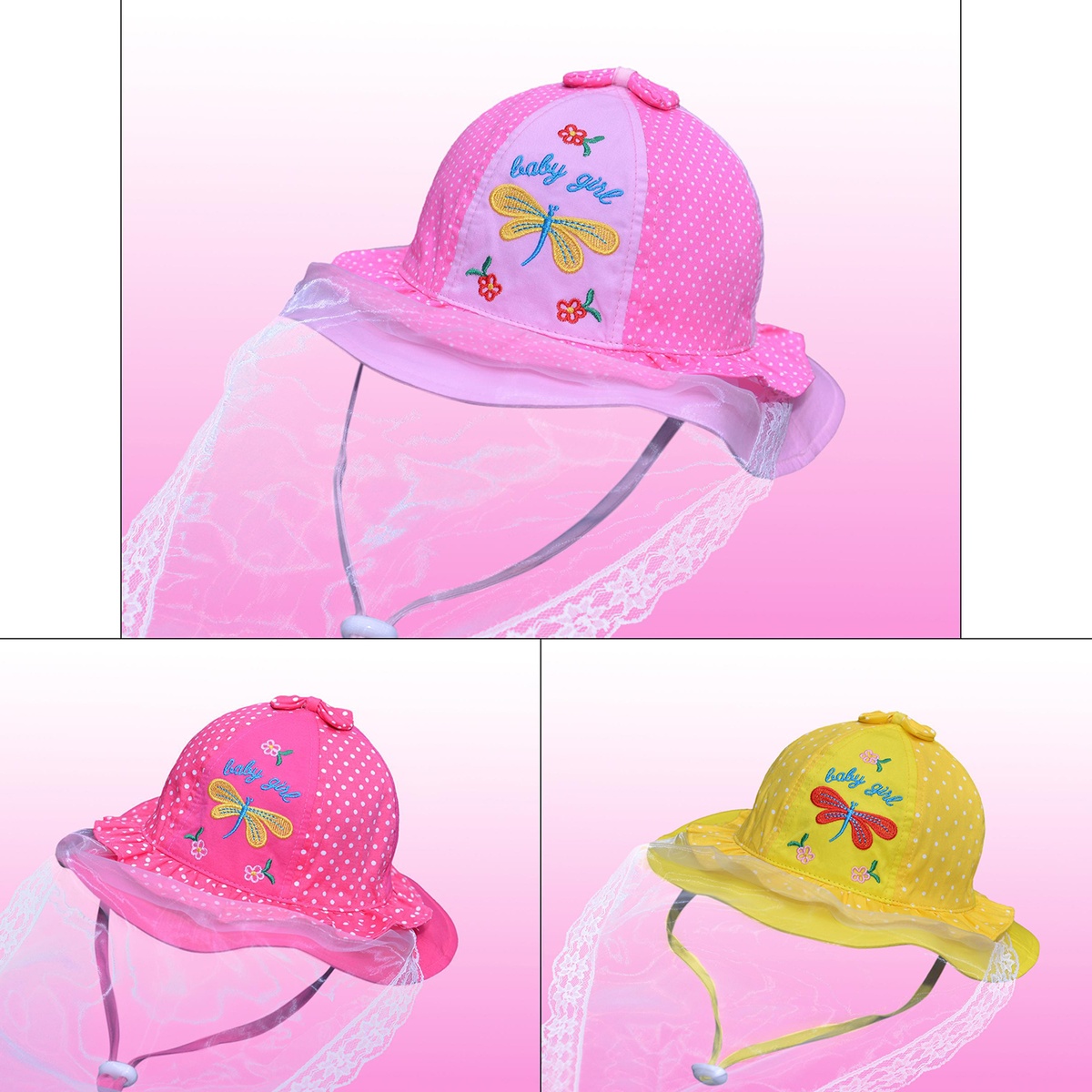 Mũ vành bé gái KidsPlaza phủ voan thêu chuồn chuồn DN20 - mặt sau