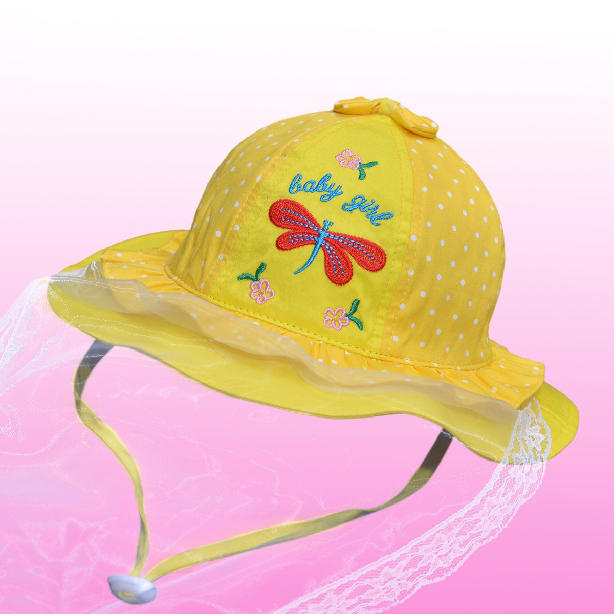Mũ vành bé gái KidsPlaza phủ voan thêu chuồn chuồn DN20 - mặt trái