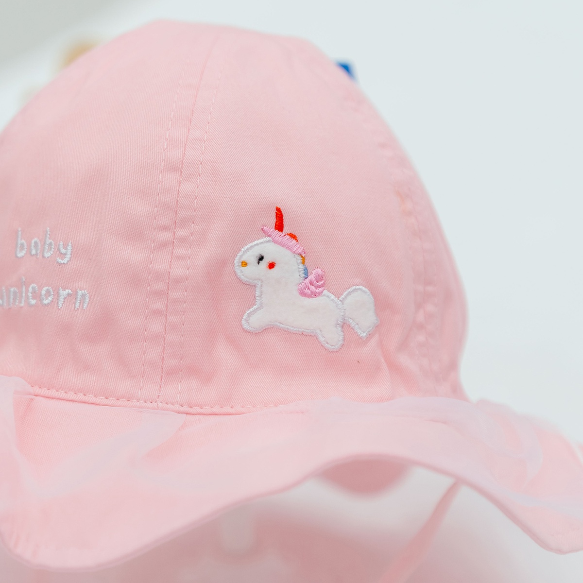Mũ vành bé gái phủ voan Kidsplaza thêu kỳ lân DN26 (Hồng) - mặt trái