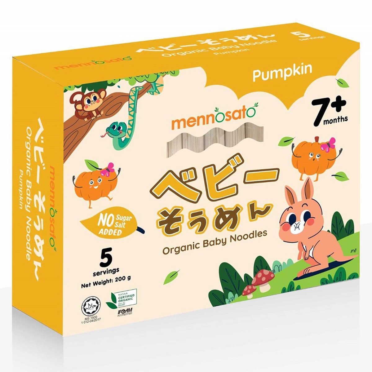 Mỳ ăn dặm hữu cơ cho bé vị bí ngô MenNoSato 200g  - mặt trái