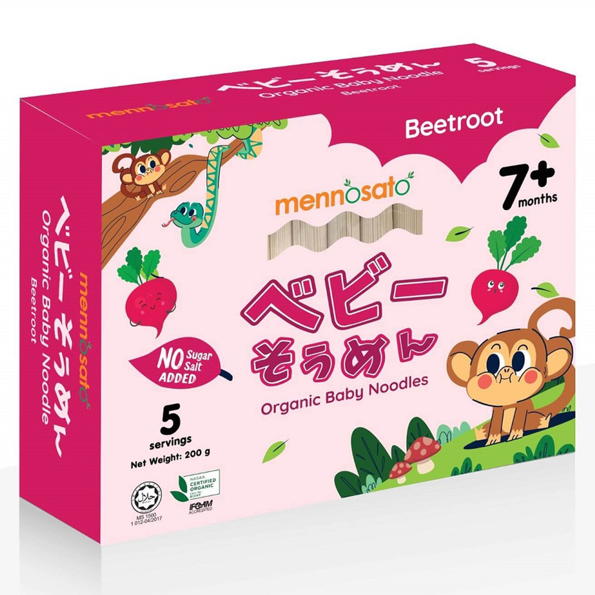 Mỳ ăn dặm hữu cơ cho bé vị củ dền MenNoSato 200g - mặt trái