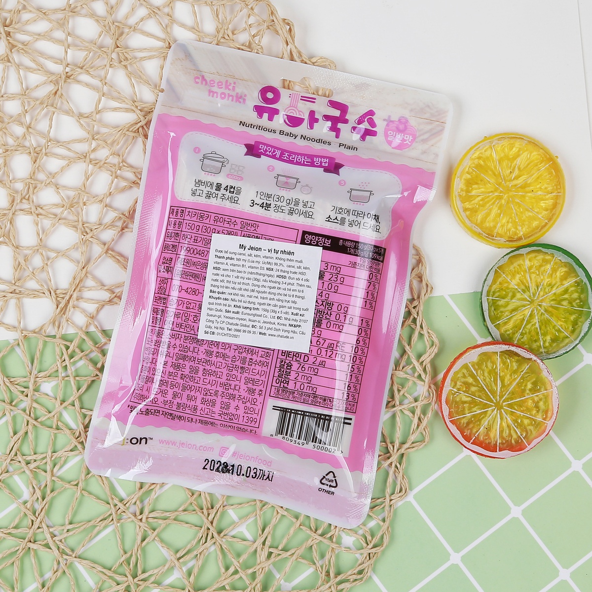 Mỳ trẻ em Jeion - Hàn Quốc vị tự nhiên 150g  - mặt trái