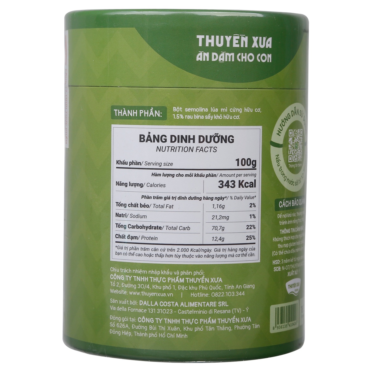 Mỳ ý rau chân vịt Thuyền Xưa cho bé 12M+ - mặt trái