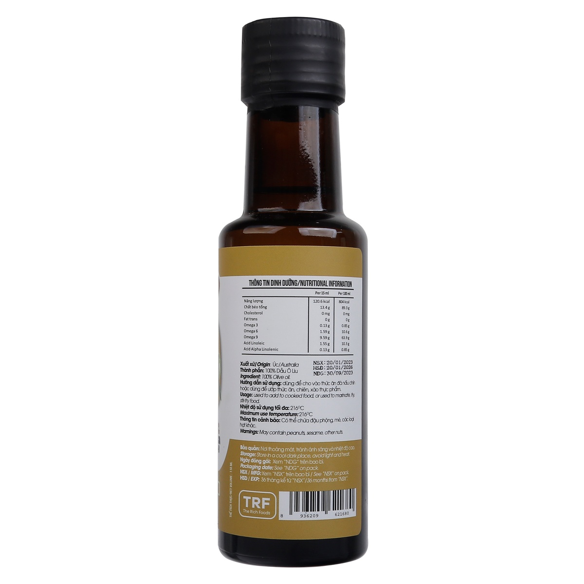 Dầu oliu ép lạnh TRF 110ML - mặt phải